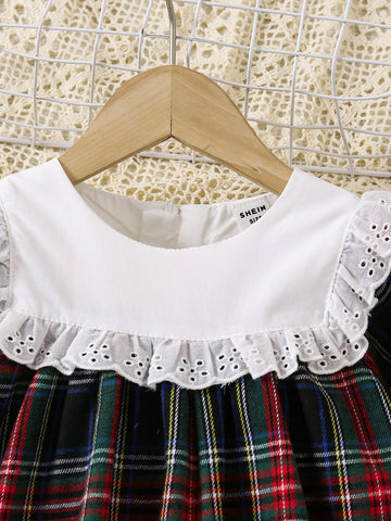 Young Girls Classic Red And Black Plaid "Satan Dress" Christmas Outfit For Little Girls, Fashionable And Sweet Lace European Style