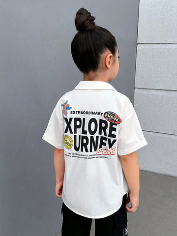 Young Girls' Clean Color Letter Print Casual Shirt