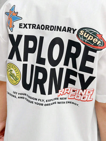 Young Girls' Clean Color Letter Print Casual Shirt