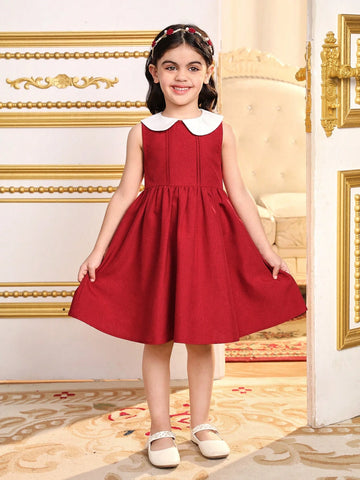 Young Girl's Color Block Peter Pan Collar ,Cute & Elagant & Sweet Peter Pan Collar, Fitting A- Line Dress