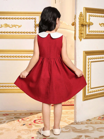 Young Girl's Color Block Peter Pan Collar ,Cute & Elagant & Sweet Peter Pan Collar, Fitting A- Line Dress