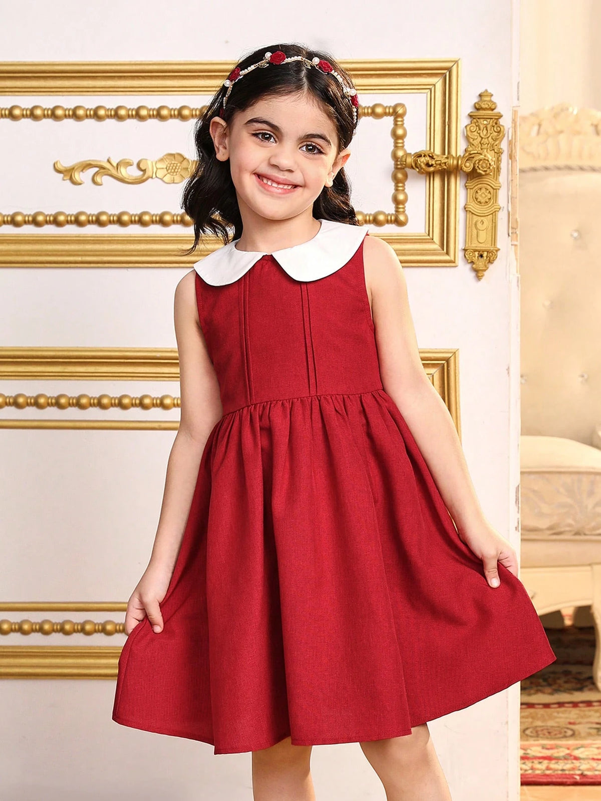 Young Girl's Color Block Peter Pan Collar ,Cute & Elagant & Sweet Peter Pan Collar, Fitting A- Line Dress