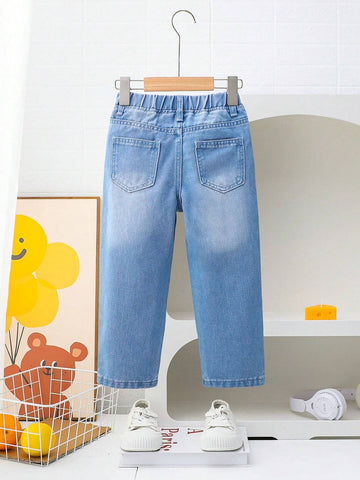 Young Girls' Color Block Simple Casual Distressed Jeans