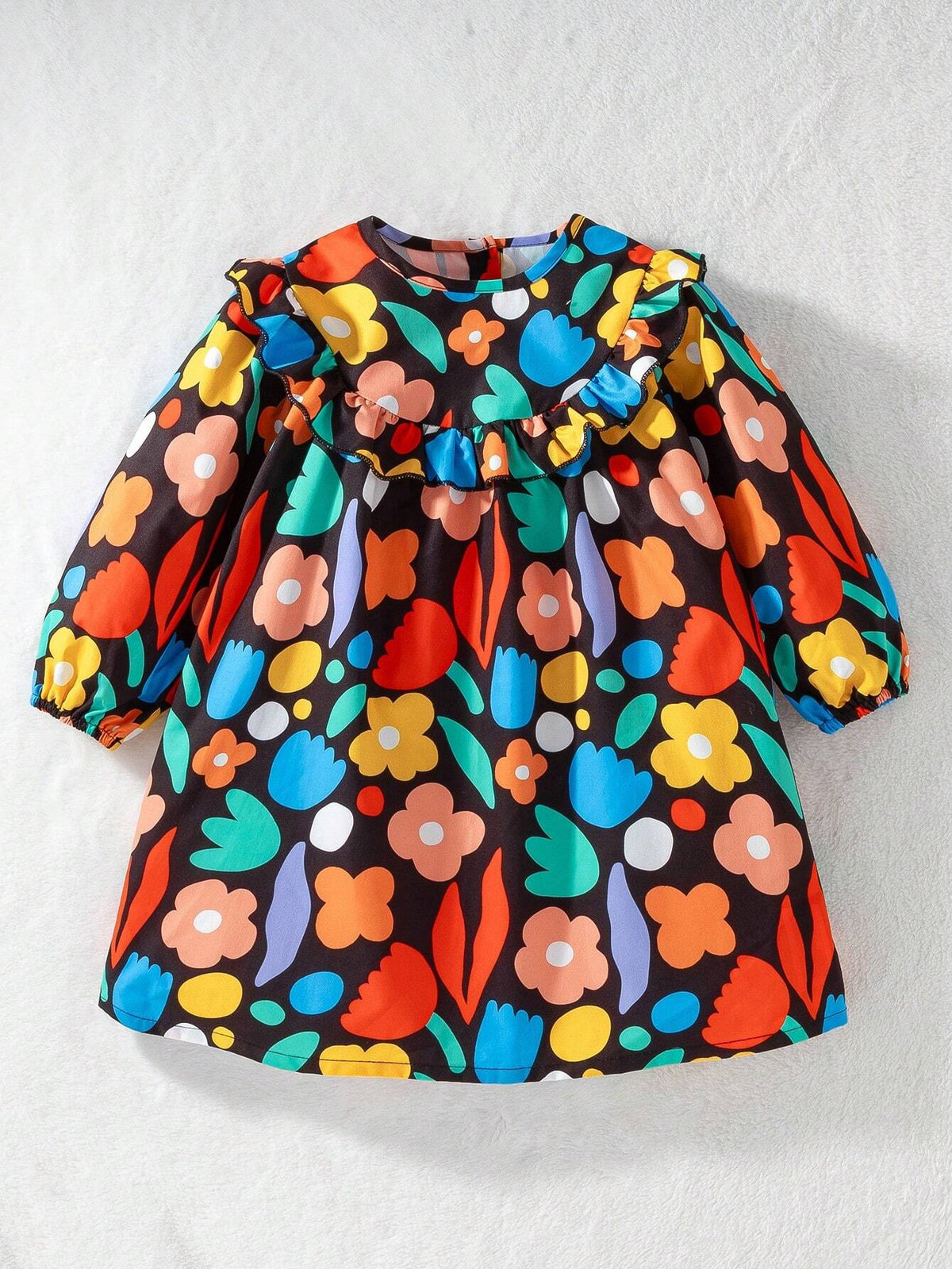 Young Girls Colorful Floral Print Dress, Fashion Trend Suitable For Spring And Autumn