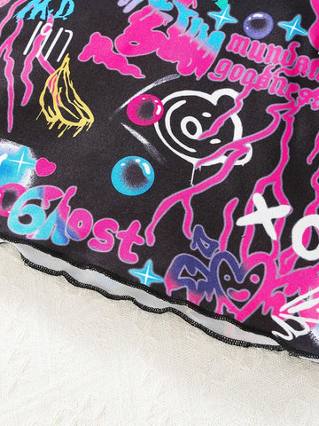 Young Girls Cool Printed Hooded Dress