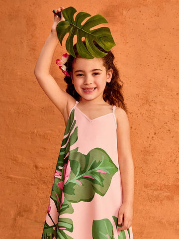 Young Girl's Cute Floral Print Spaghetti Strap Summer Vacation Dress