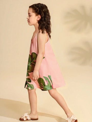 Young Girl's Cute Floral Print Spaghetti Strap Summer Vacation Dress