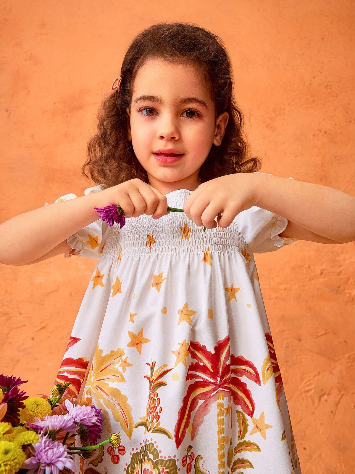 Young Girls' Cute & Elegant Floral Print Puff Sleeve Casual Dress