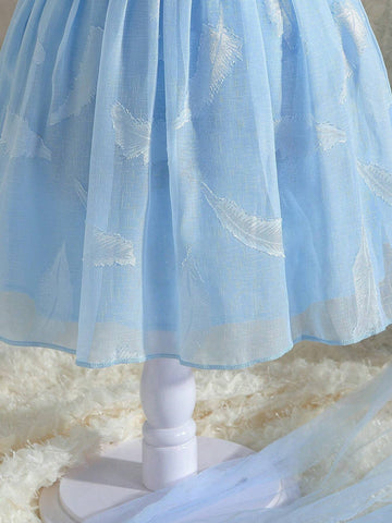 Young Girls' Cutout Texture Bowknot Decorated Dress For Spring/Summer