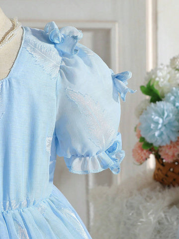 Young Girls' Cutout Texture Bowknot Decorated Dress For Spring/Summer