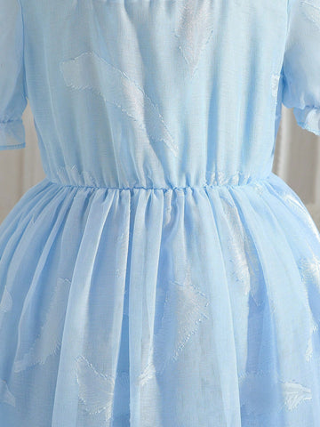 Young Girls' Cutout Texture Bowknot Decorated Dress For Spring/Summer