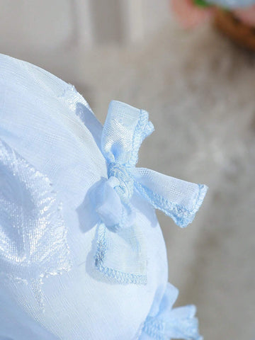 Young Girls' Cutout Texture Bowknot Decorated Dress For Spring/Summer