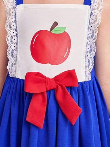 Young Girl's Daily Casual Spaghetti Strap Lace Hem Woven Patchwork Color Block Dress For Spring And Summer