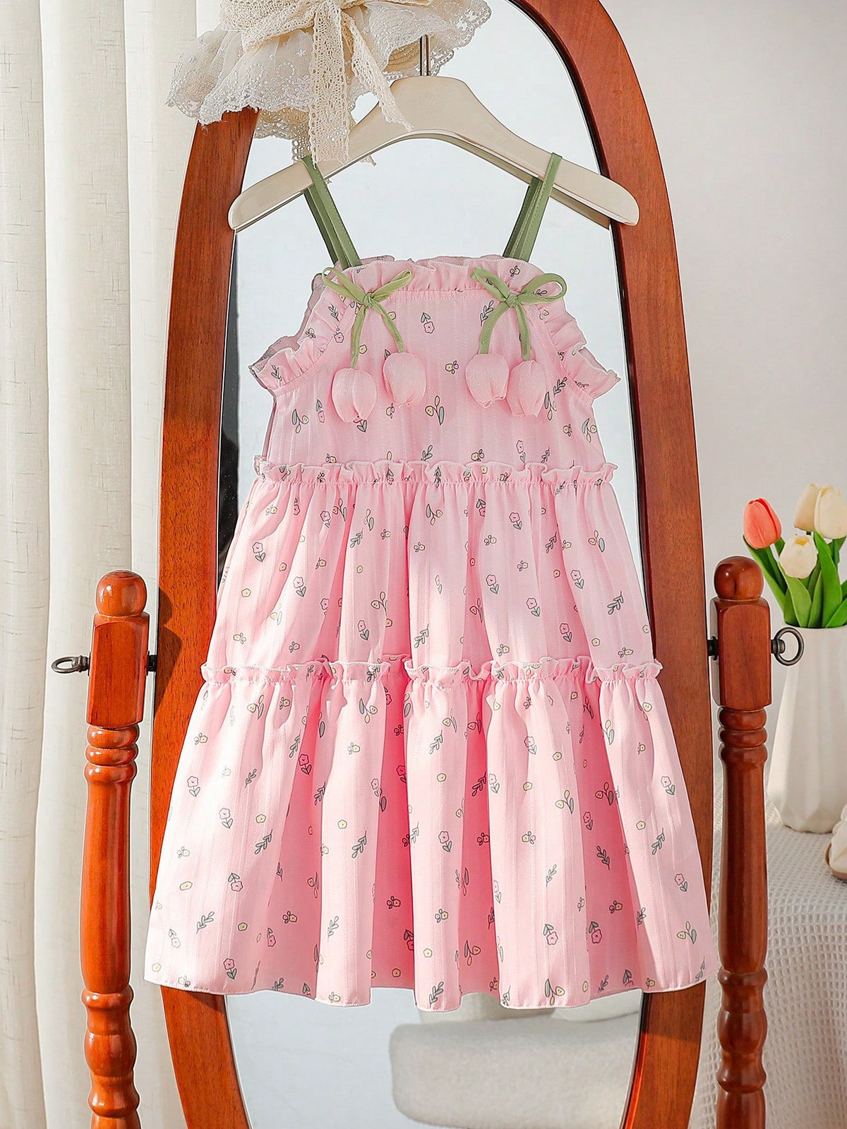 Young Girls Digital Printing Floral Decor Sleeveless A-Line Dress, Casual Summer Beachwear Party Outfits