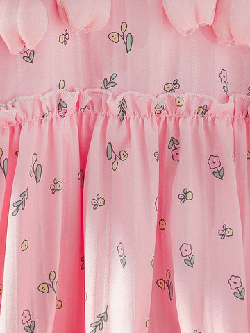Young Girls Digital Printing Floral Decor Sleeveless A-Line Dress, Casual Summer Beachwear Party Outfits