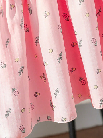 Young Girls Digital Printing Floral Decor Sleeveless A-Line Dress, Casual Summer Beachwear Party Outfits