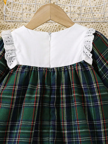 Young Girls Dress Classic Red And Black Plaid Children's Dress, Autumn/Winter, Elegant Lace Chic European Style Sister Matching Plaid Princess Girl Dress