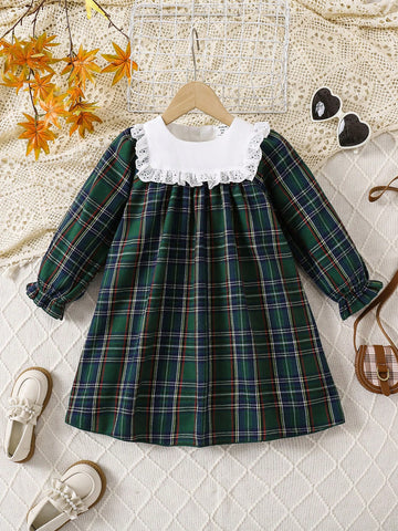 Young Girls Dress Classic Red And Black Plaid Children's Dress, Autumn/Winter, Elegant Lace Chic European Style Sister Matching Plaid Princess Girl Dress