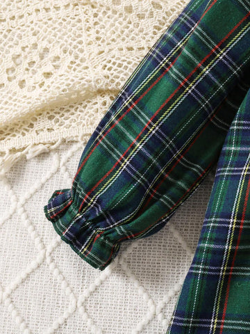 Young Girls Dress Classic Red And Black Plaid Children's Dress, Autumn/Winter, Elegant Lace Chic European Style Sister Matching Plaid Princess Girl Dress