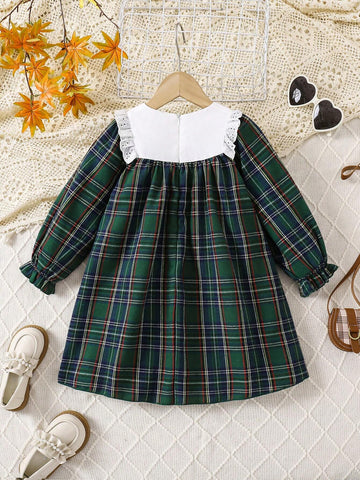 Young Girls Dress Classic Red And Black Plaid Children's Dress, Autumn/Winter, Elegant Lace Chic European Style Sister Matching Plaid Princess Girl Dress