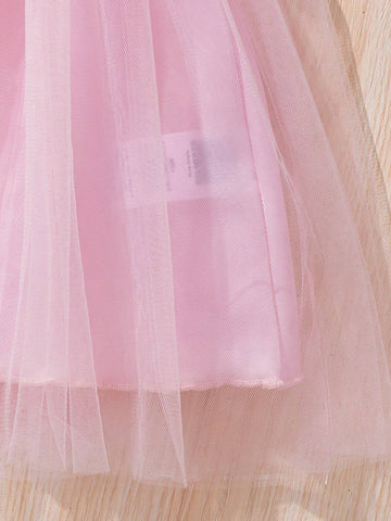 Young Girls' Easter Bunny Printed Mesh Princess Dress With Hairband For Summer