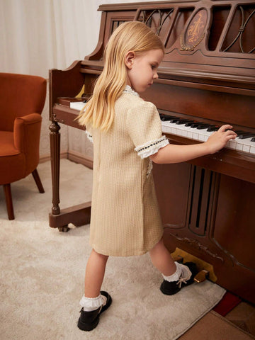 Young Girls' Elegant Puff Sleeve Dress With 3D Floral Decor For Summer