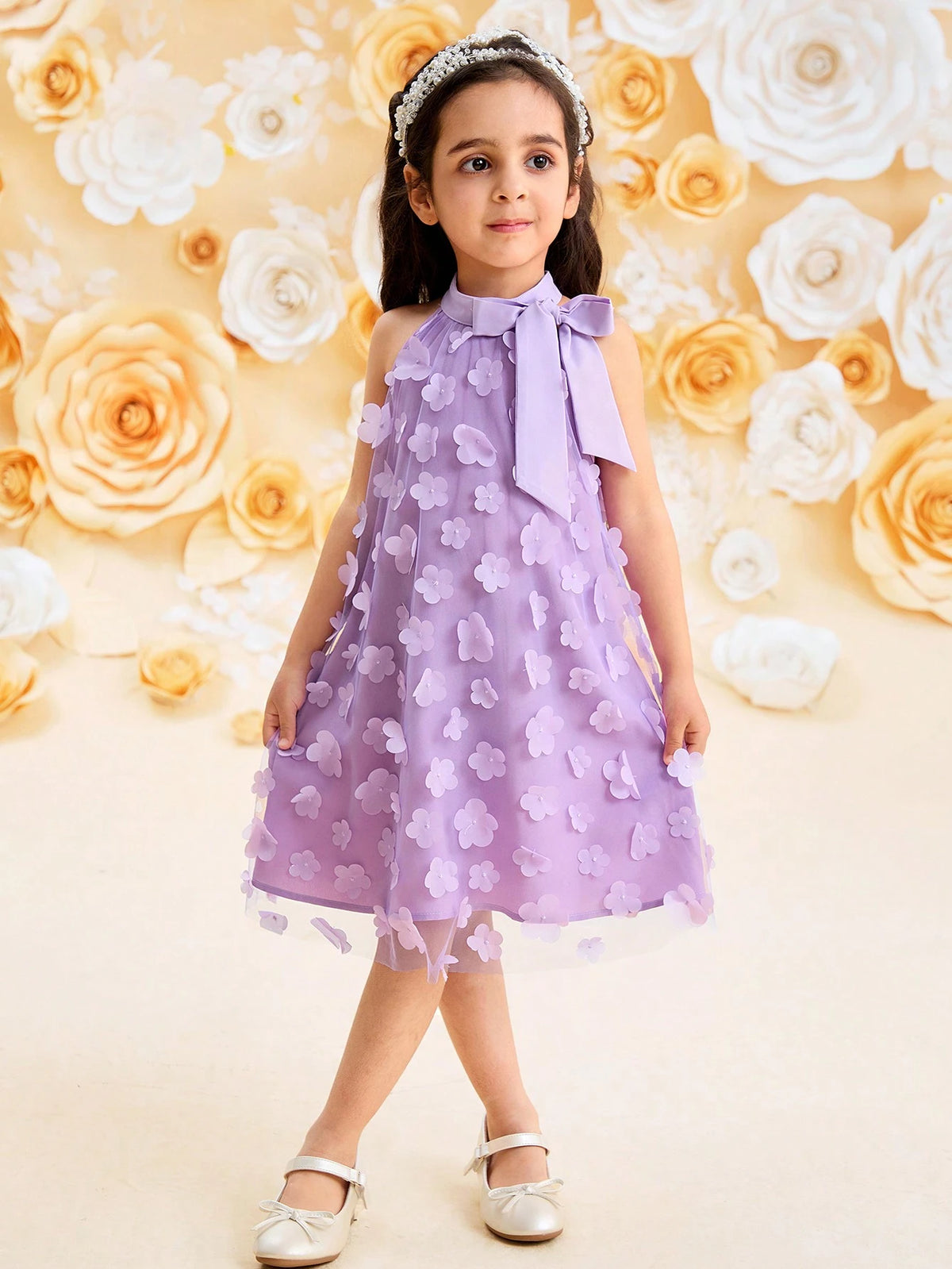 Young Girl's Elegant Stand Collar Hollow-Cut Loose Casual Dress