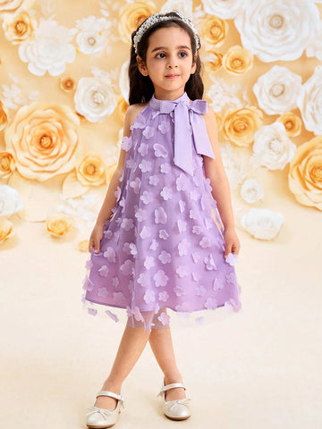 Young Girl's Elegant Stand Collar Hollow-Cut Loose Casual Dress
