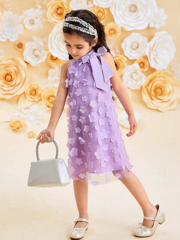 Young Girl's Elegant Stand Collar Hollow-Cut Loose Casual Dress