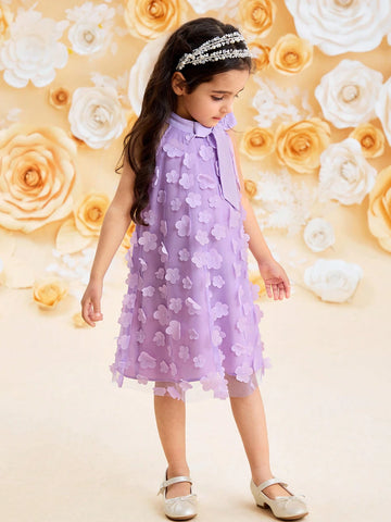 Young Girl's Elegant Stand Collar Hollow-Cut Loose Casual Dress