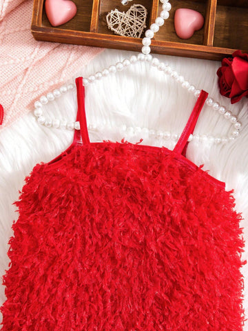 Young Girl's Fashion Solid Color Tassel Spaghetti Strap Dress