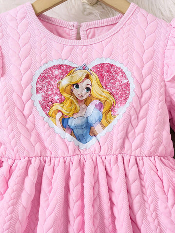 Young Girl's Fashionable Casual Trendy Cute Cartoon Print Dress