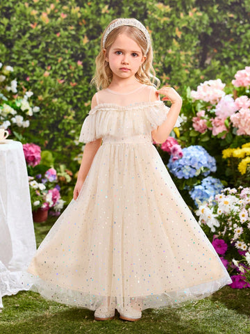 Young Girl's Fashionable, Elegant And Cute Sequin & Mesh Party Dress