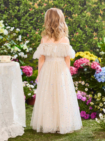 Young Girl's Fashionable, Elegant And Cute Sequin & Mesh Party Dress