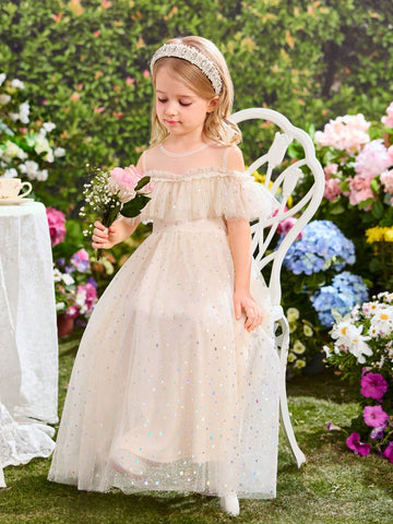 Young Girl's Fashionable, Elegant And Cute Sequin & Mesh Party Dress