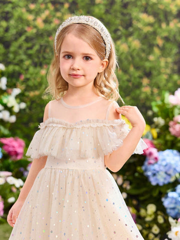 Young Girl's Fashionable, Elegant And Cute Sequin & Mesh Party Dress
