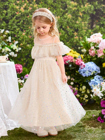 Young Girl's Fashionable, Elegant And Cute Sequin & Mesh Party Dress