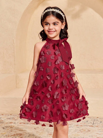 Young Girl's Fashionable Elegant Stand Collar Mesh Cutout Loose Casual Dress