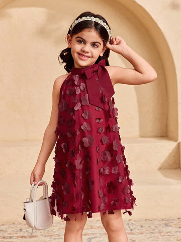 Young Girl's Fashionable Elegant Stand Collar Mesh Cutout Loose Casual Dress