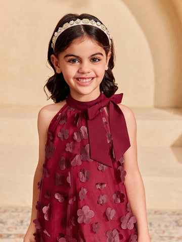 Young Girl's Fashionable Elegant Stand Collar Mesh Cutout Loose Casual Dress