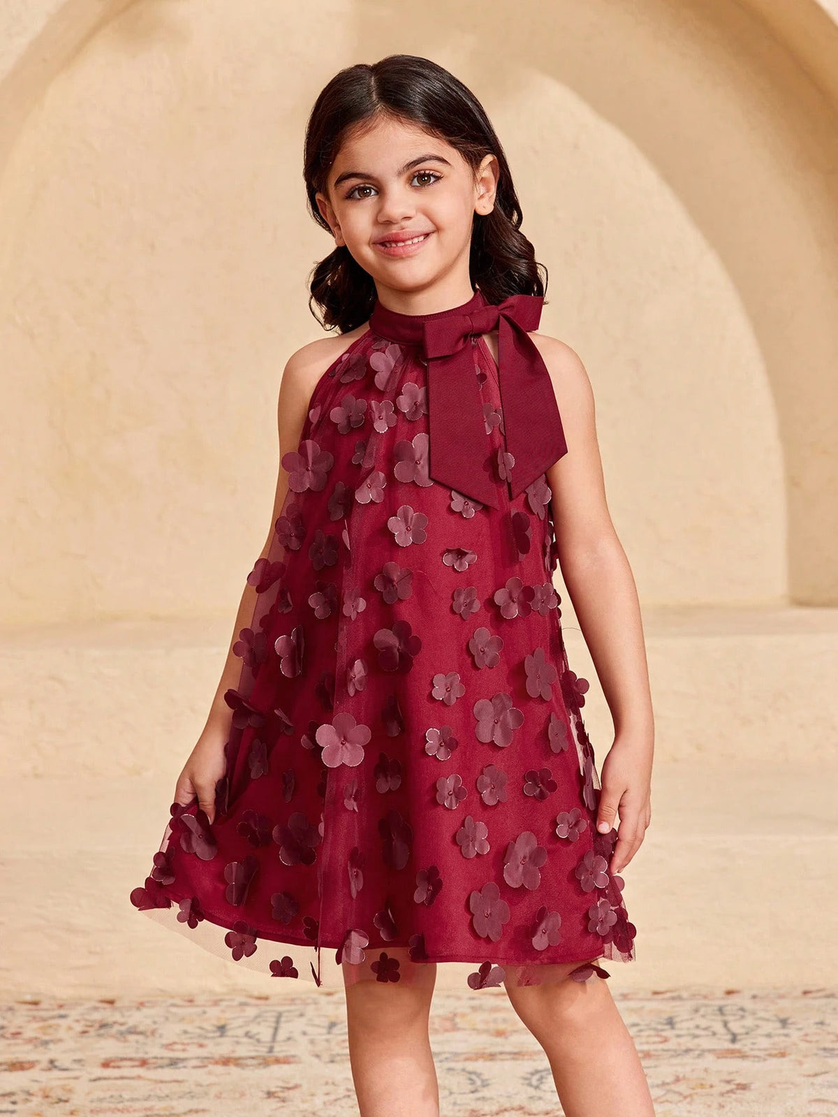 Young Girl's Fashionable Elegant Stand Collar Mesh Cutout Loose Casual Dress