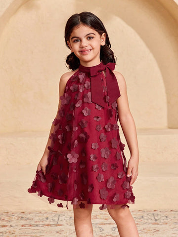 Young Girl's Fashionable Elegant Stand Collar Mesh Cutout Loose Casual Dress