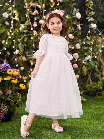 Young Girl's Gorgeous Romantic Lace Embellished Net Yarn Dress With Large Bowknot Back Design