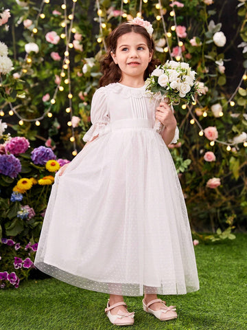Young Girl's Gorgeous Romantic Lace Embellished Net Yarn Dress With Large Bowknot Back Design