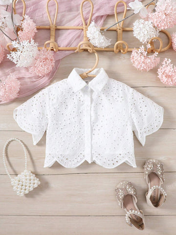 Young Girls' Hollow Out Embroidery Loose Short Casual Shirt