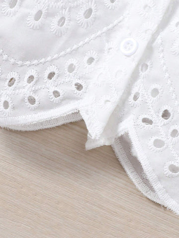 Young Girls' Hollow Out Embroidery Loose Short Casual Shirt