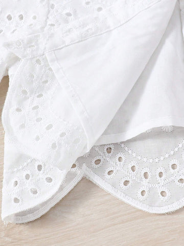 Young Girls' Hollow Out Embroidery Loose Short Casual Shirt