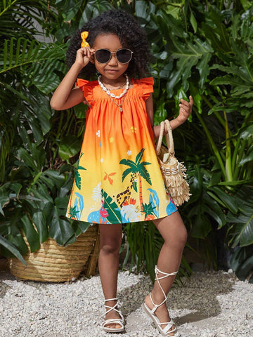 Young Girl's Knitted Holiday Casual Square Neck Ruffle Hem Casual Dress