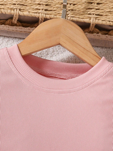 Young Girls Long Sleeve Solid Color Casual & Fashionable Daily Wear Flared Mesh Dress