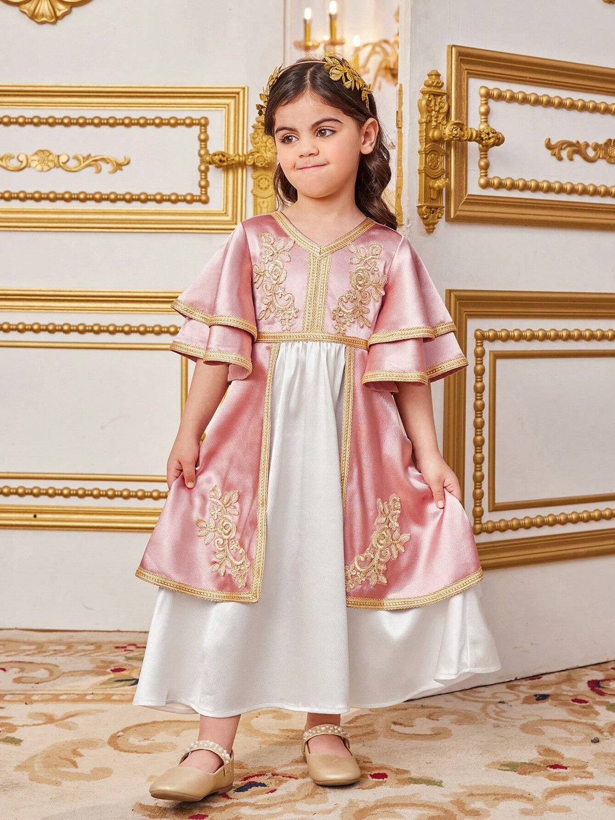 Young Girls' Lovely Color Block Patchwork Belted Tunic Dress With Ruffle Hemline And Embroidered Straps For Vacation